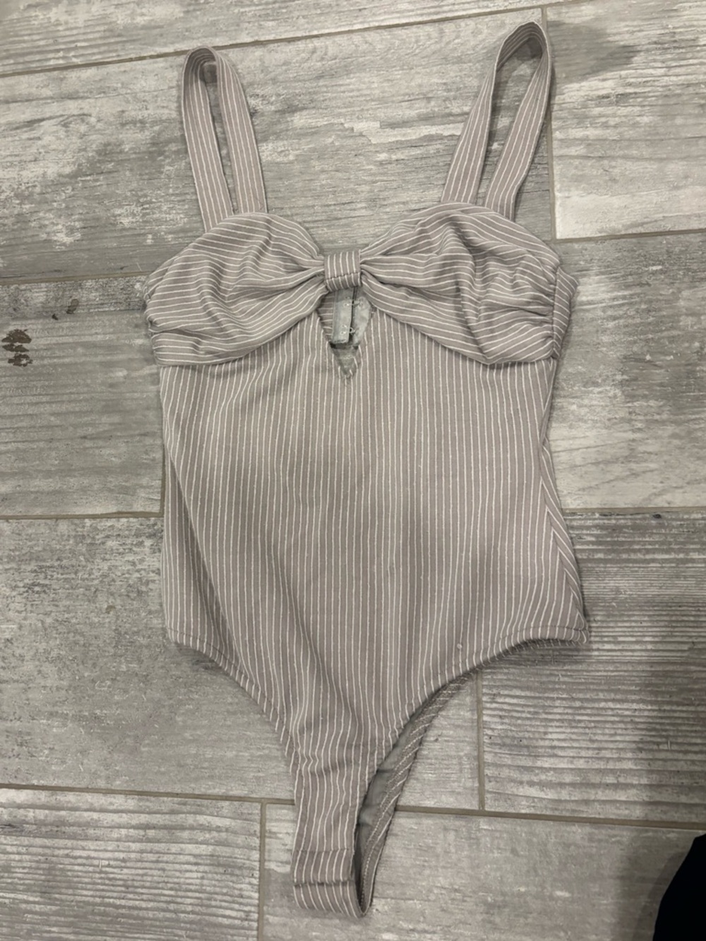 Striped Gray/White Bodysuit w/ Bow